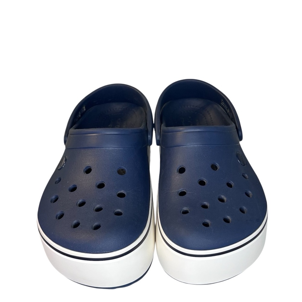 Women’s/Men’s Platform Crocband Crocs Classic Navy/White Clogs - Picture 3 of 7
